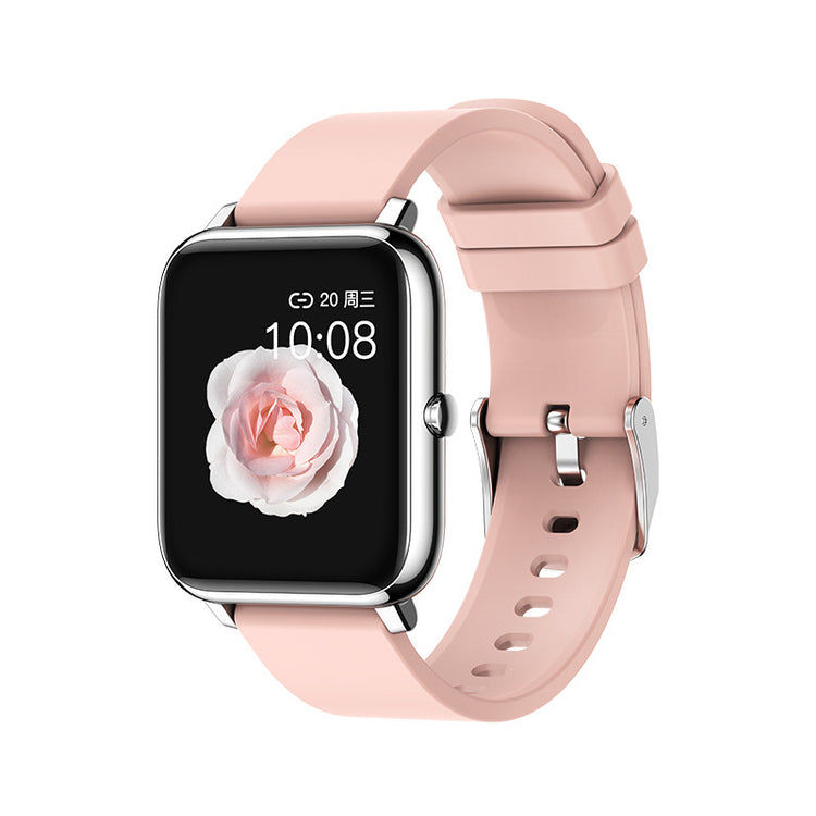 a smart watch with a pink band