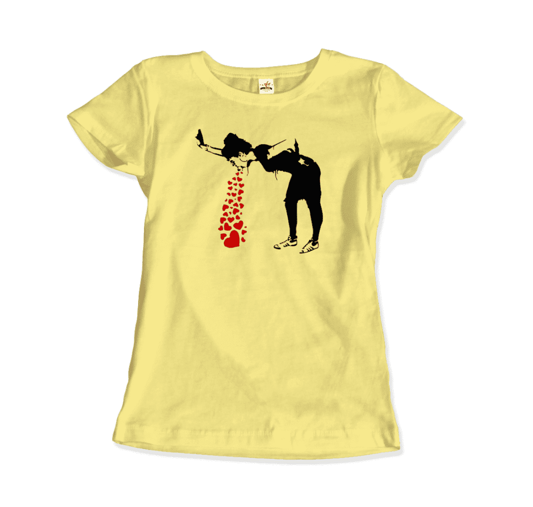 Banksy Lovesick Girl Throwing Up Hearts Artwork T-Shirt
