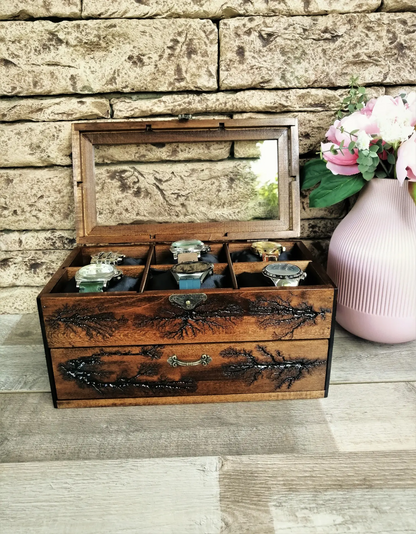Wood Watch Box 12 Slots Lichtenberg Figure