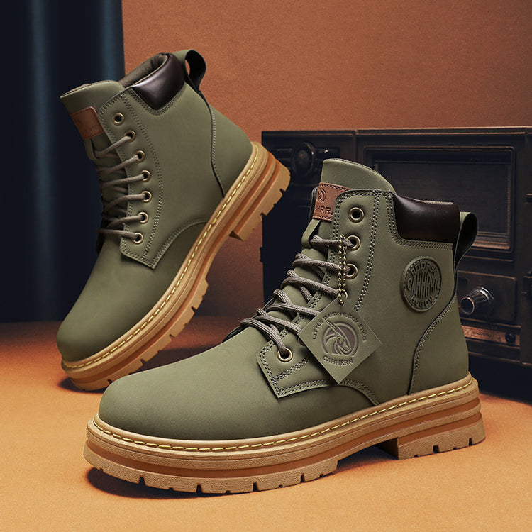 a pair of green boots