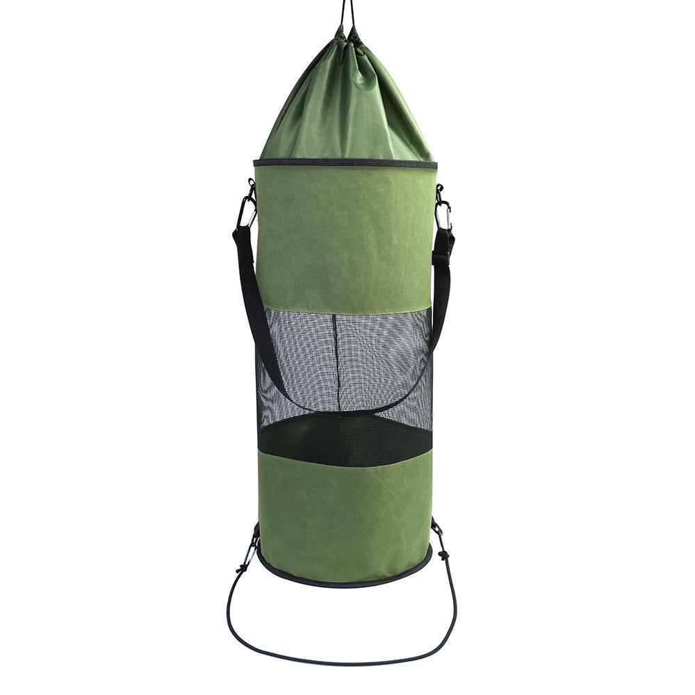 a green bag with black straps