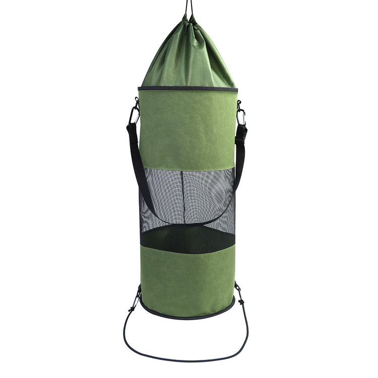 a green bag with black straps