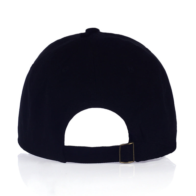 a black hat with a gold buckle