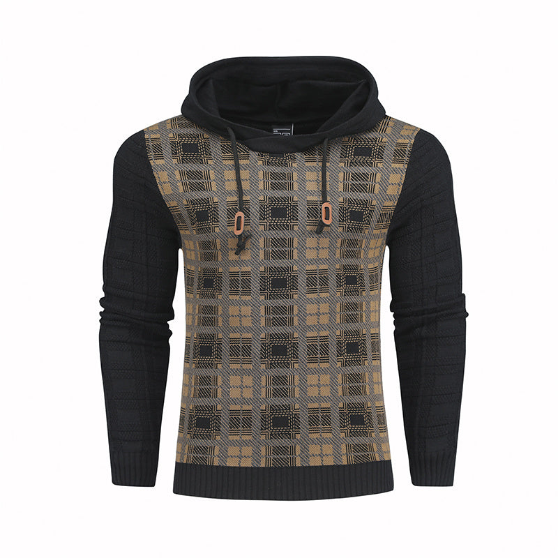 a black and brown sweater with a hood