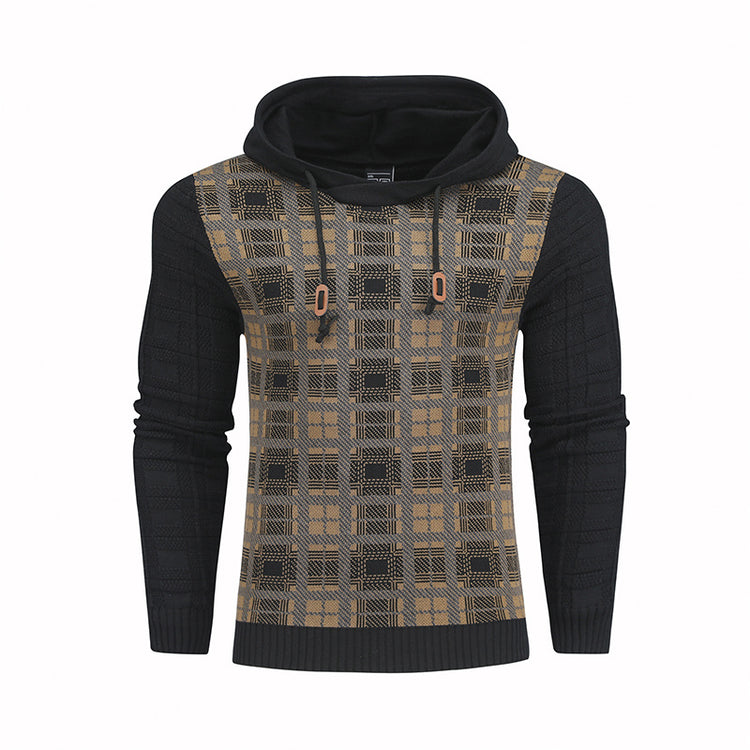 a black and brown sweater with a hood