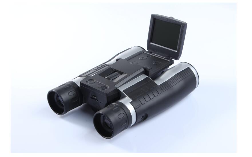 a black and silver binoculars with a screen