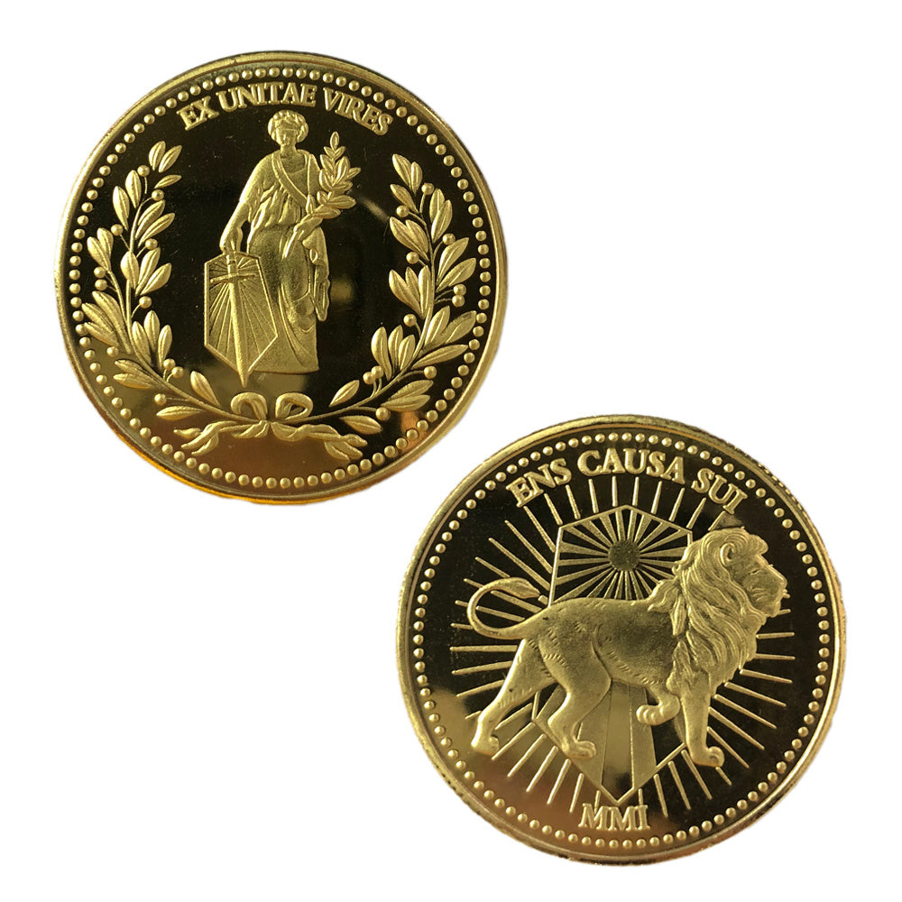 a gold coins with a lion and a lion