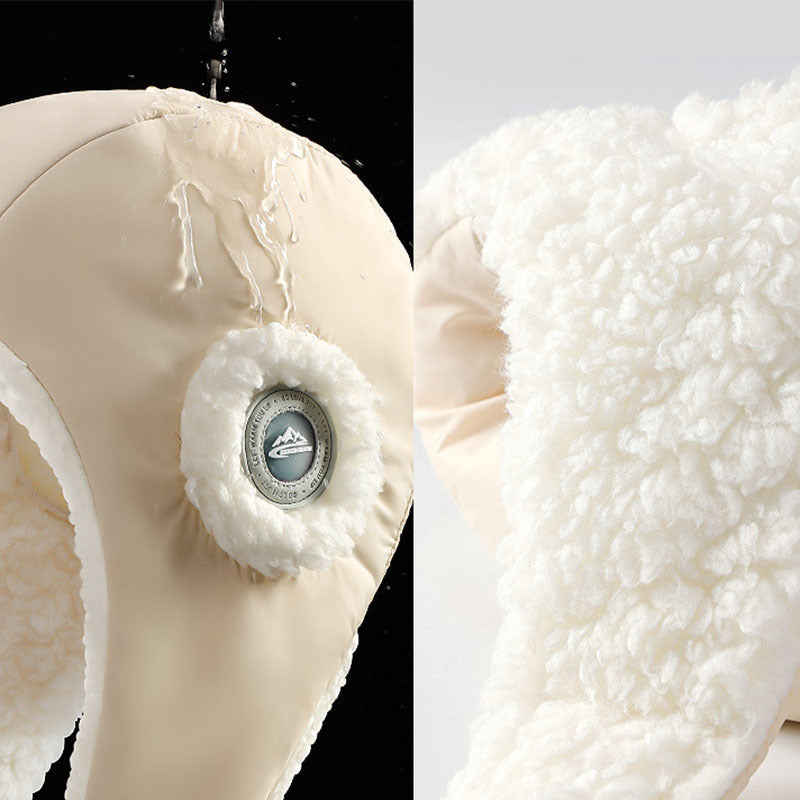 a white hat with a white fur cap