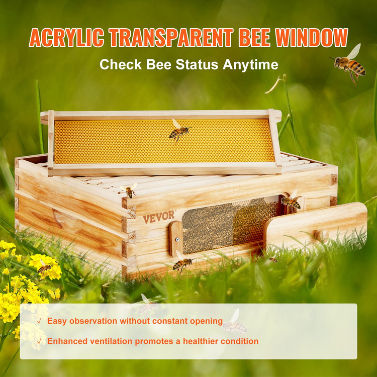 a wooden box with bees on it