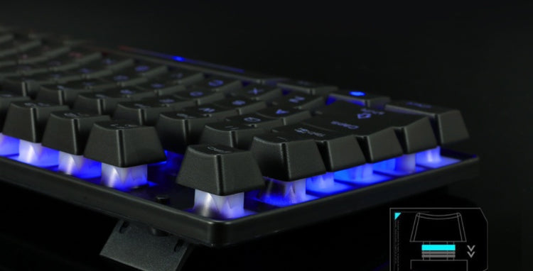 a black keyboard with blue lights