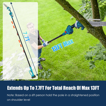 1Set 2 In1 Cordless Pole Saw And Mini Chainsaw With Extension Pole 21V Battery 8in Electric Brushless Pole Chainsaw With Auto Oiler Safety Switch 6.4LBS Lightweight For Tree Trimming