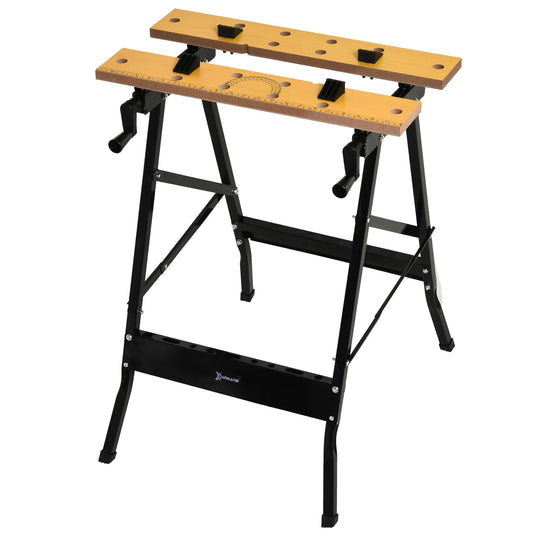 Versatile Workstation: Adjustable MDF Work Bench, Foldable Carpenter Saw Table, Steel Frame, 220lbs Capacity