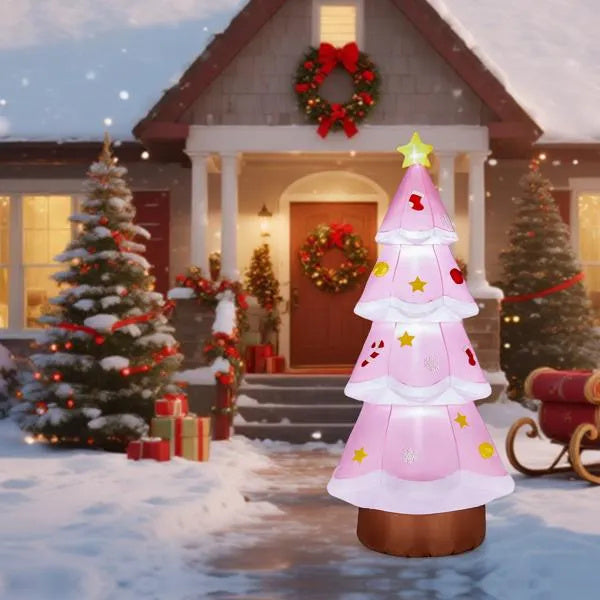 a house with a christmas tree in front of it