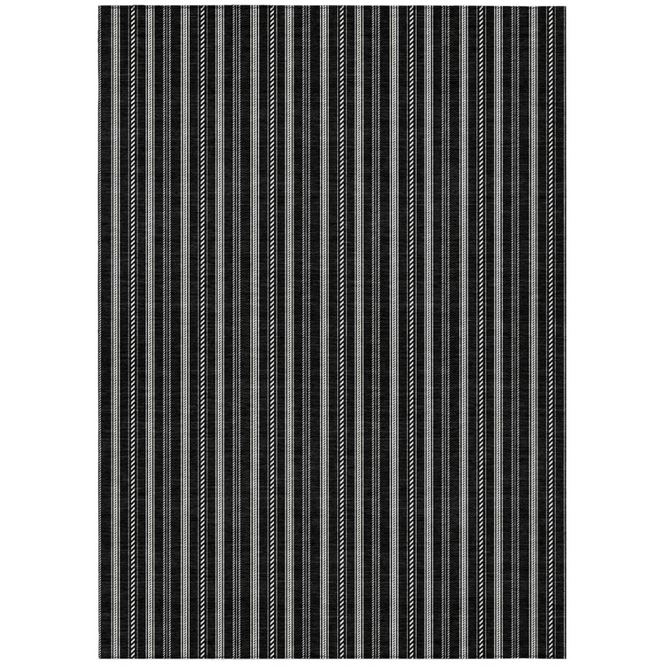 a close-up of a black and white striped rug