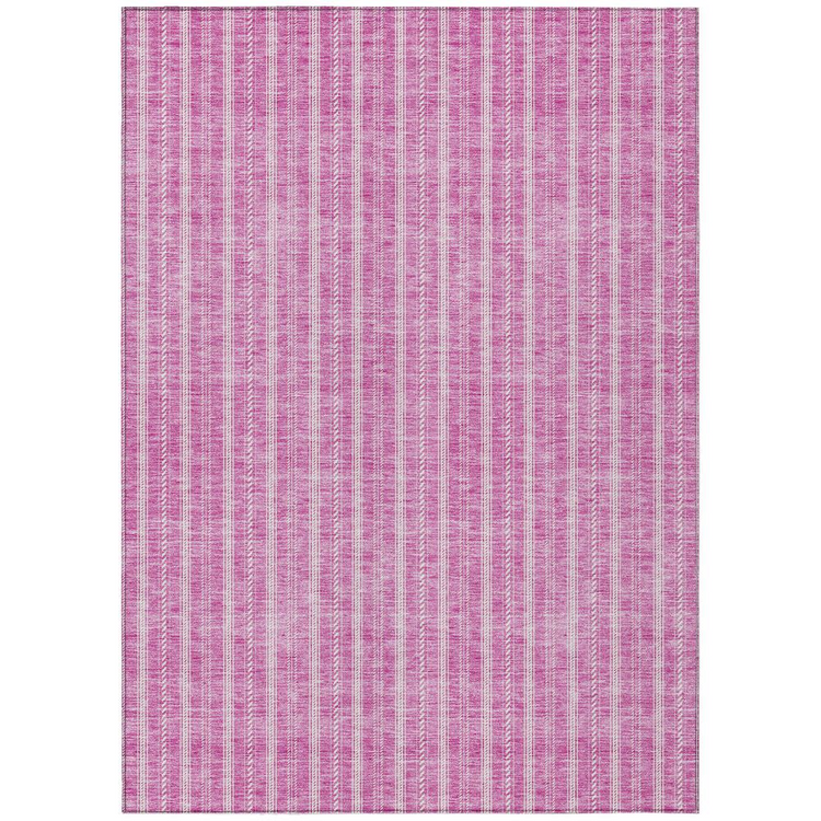 a close-up of a pink and white striped rug