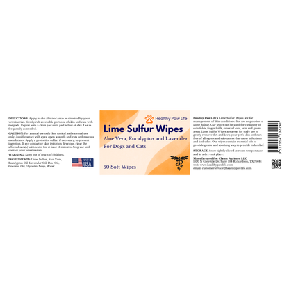 Healthy Paw Life’s Lime Sulfur Wipes - Relief for Itching, Scratching, and Redness - Infused with Lime Sulfur, Aloe & Essential Oils - Skin Care Solution for Pets (50ct, 2" Skin Soothe Wipes)