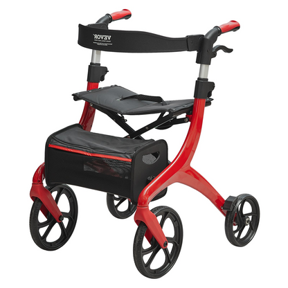 VEVOR Folding Rollator Walker for Seniors and Adults, Lightweight Aluminum Rolling Walker with Seat and Adjustable Handle, 4-Wheel Outdoor Mobility Walker with Spacious Storage Bag, 300LBS Capacity