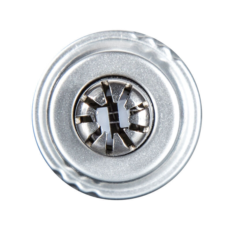 a close up of a round silver object