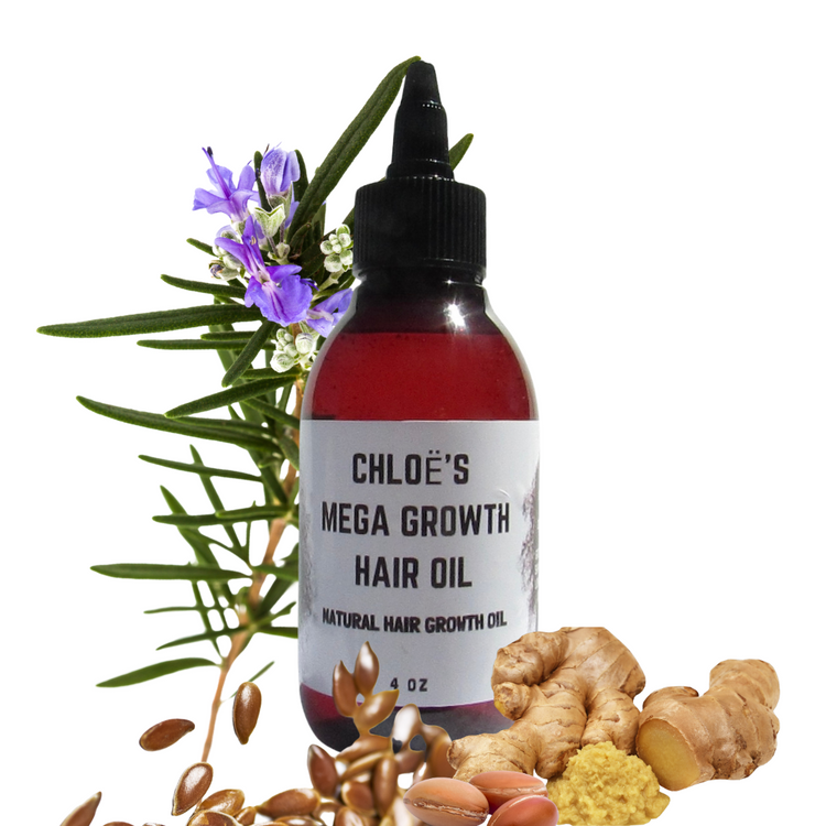 a bottle of hair oil with flowers and herbs