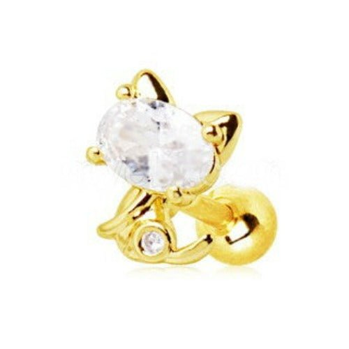 a gold earring with a diamond