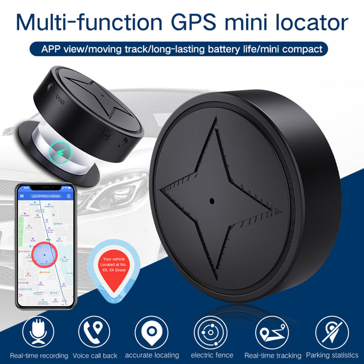 a black round device with a star and a phone