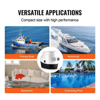 VEVOR Bilge Pump, 750GPH 12V Automatic Submersible Boat Bilge Water Pump with Float Switch, 0.7" Outlet Diameter, Small Boat Bilge Pump, Marine Electric Bilge Pump for Boats, Ponds, Pools, Basements