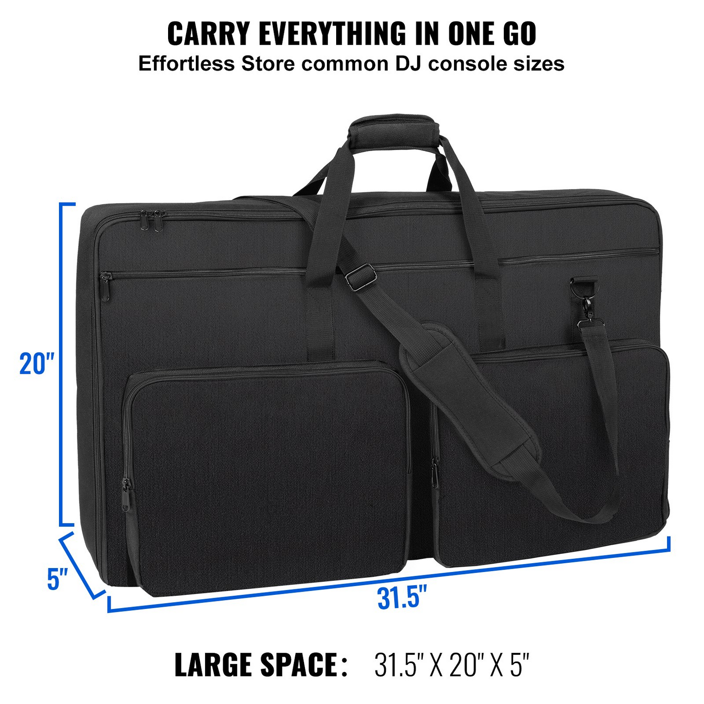 VEVOR Padded DJ Mixer Gig Bag, 1200D Oxford Fabric, DJ Gear Carry Bag with a Storage Pocket 4.92 ft Removable Shoulder Strap 0.39 in Padding, 32.6 x 8.6 x 20.4 in Storage Case Fits for DJ Controller