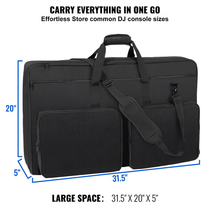 VEVOR Padded DJ Mixer Gig Bag, 1200D Oxford Fabric, DJ Gear Carry Bag with a Storage Pocket 4.92 ft Removable Shoulder Strap 0.39 in Padding, 32.6 x 8.6 x 20.4 in Storage Case Fits for DJ Controller