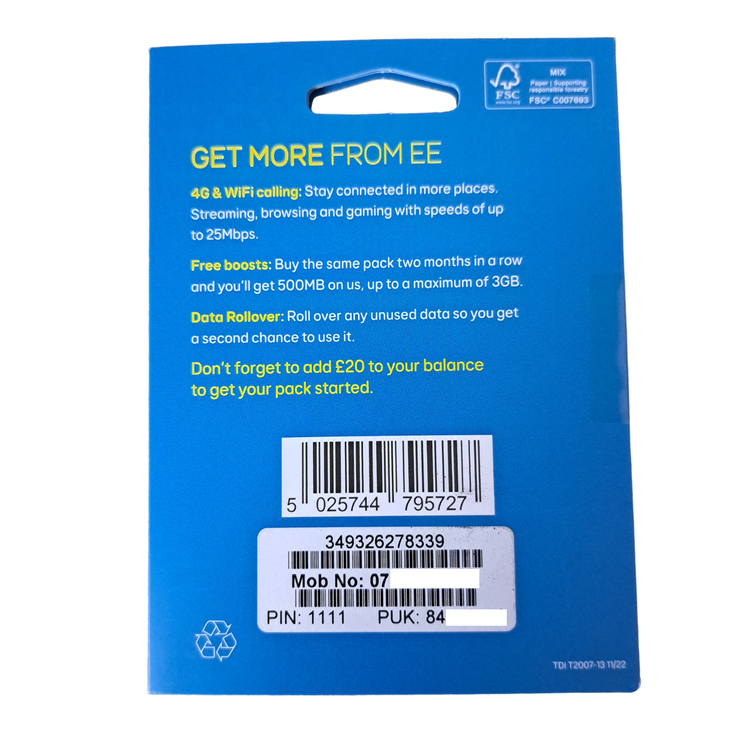 a blue package with yellow text and a barcode
