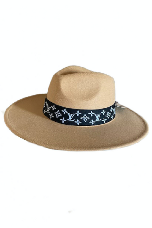 Upcycled LV Inspired Banded Camel Fedora Hat