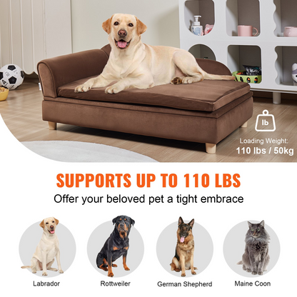 VEVOR Pet Sofa, Dog Couch for Large-Sized Dogs and Cats, Soft Velvety Dog Sofa Bed, 110 lbs Loading Cat Sofa, Dark Brown