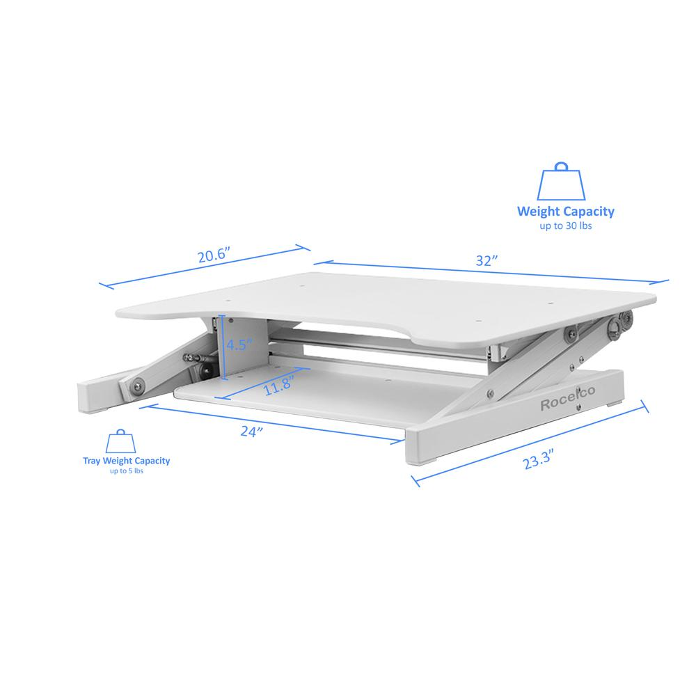a white laptop stand with dimensions