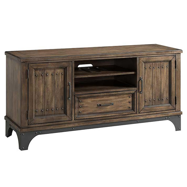 a brown wooden entertainment center