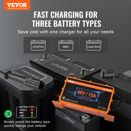 VEVOR 48 Volt 15 AMP Golf Cart Smart Battery Charger for Yamaha G29 Plug IP67