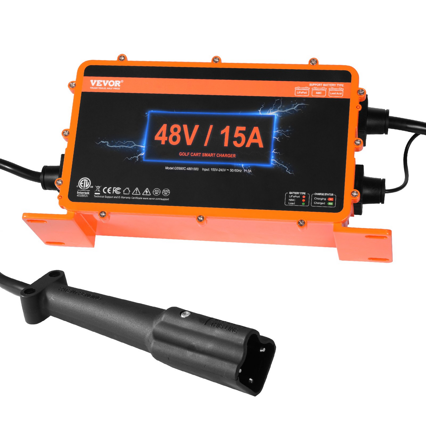 VEVOR 48 Volt 15 AMP Golf Cart Smart Battery Charger for Yamaha G29 Plug IP67