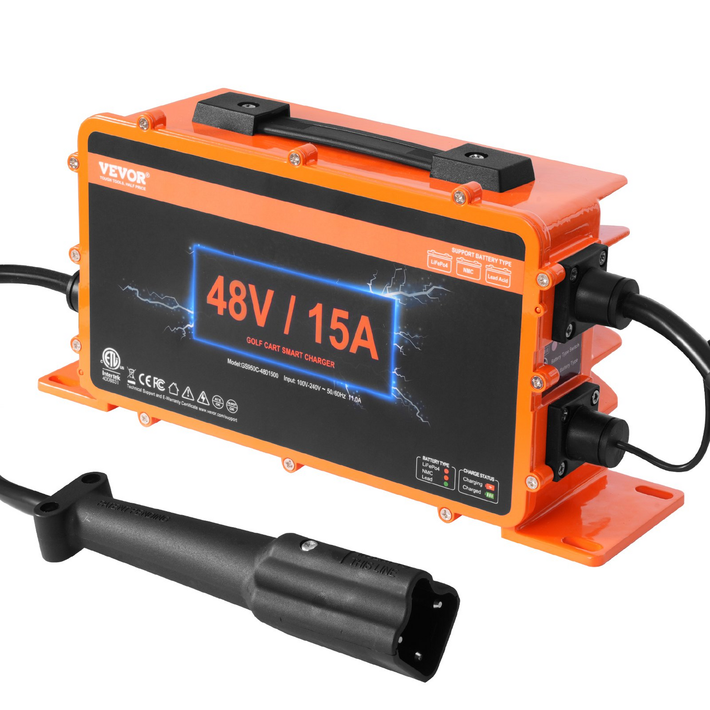 VEVOR 48 Volt 15 AMP Golf Cart Smart Battery Charger for Yamaha G29 Plug IP67