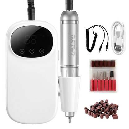 VEVOR Electric Rechargeable Nail Drill, 35,000RPM Portable Cordless Nail E File Machine, LCD-Display Acrylic Gel Grinder Tool with 6 Bits and 50PCS Sanding Bands for Manicure Pedicure Carve Polish