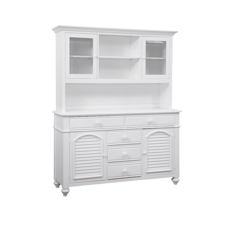 a white cabinet with glass doors