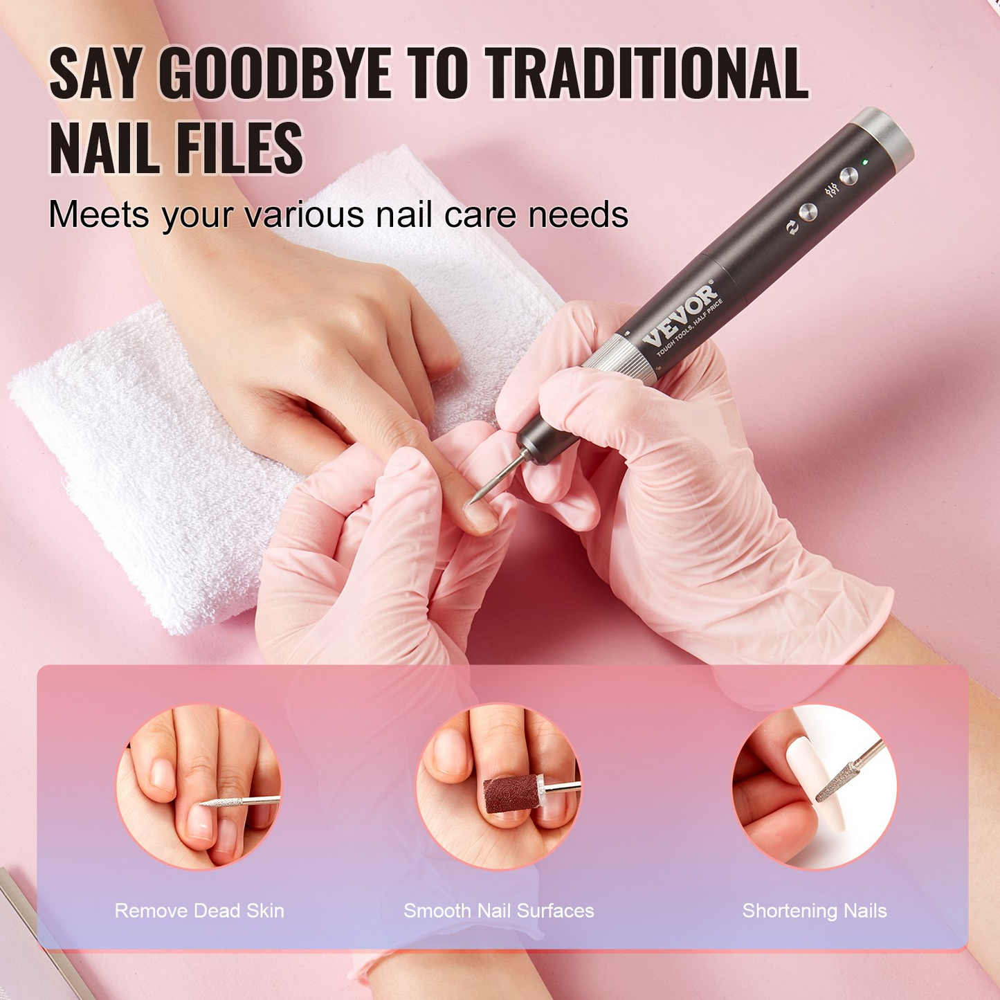 VEVOR Electric Cordless Nail Drill, 30,000RPM Variable-Speed Rechargeable Nail E File Machine, Portable Manicure Pedicure Polisher with 50PCS Sanding Bands for Dead Skin Removal, Nail Surface Smooth