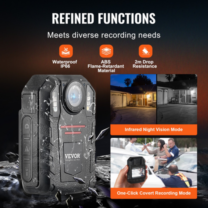 VEVOR 1440P HD Police Body Camera - High-Definition Body Cam with Audio Video Recording Picture, Built-in Battery, LCD, Night Vision - Law Enforcement Gear