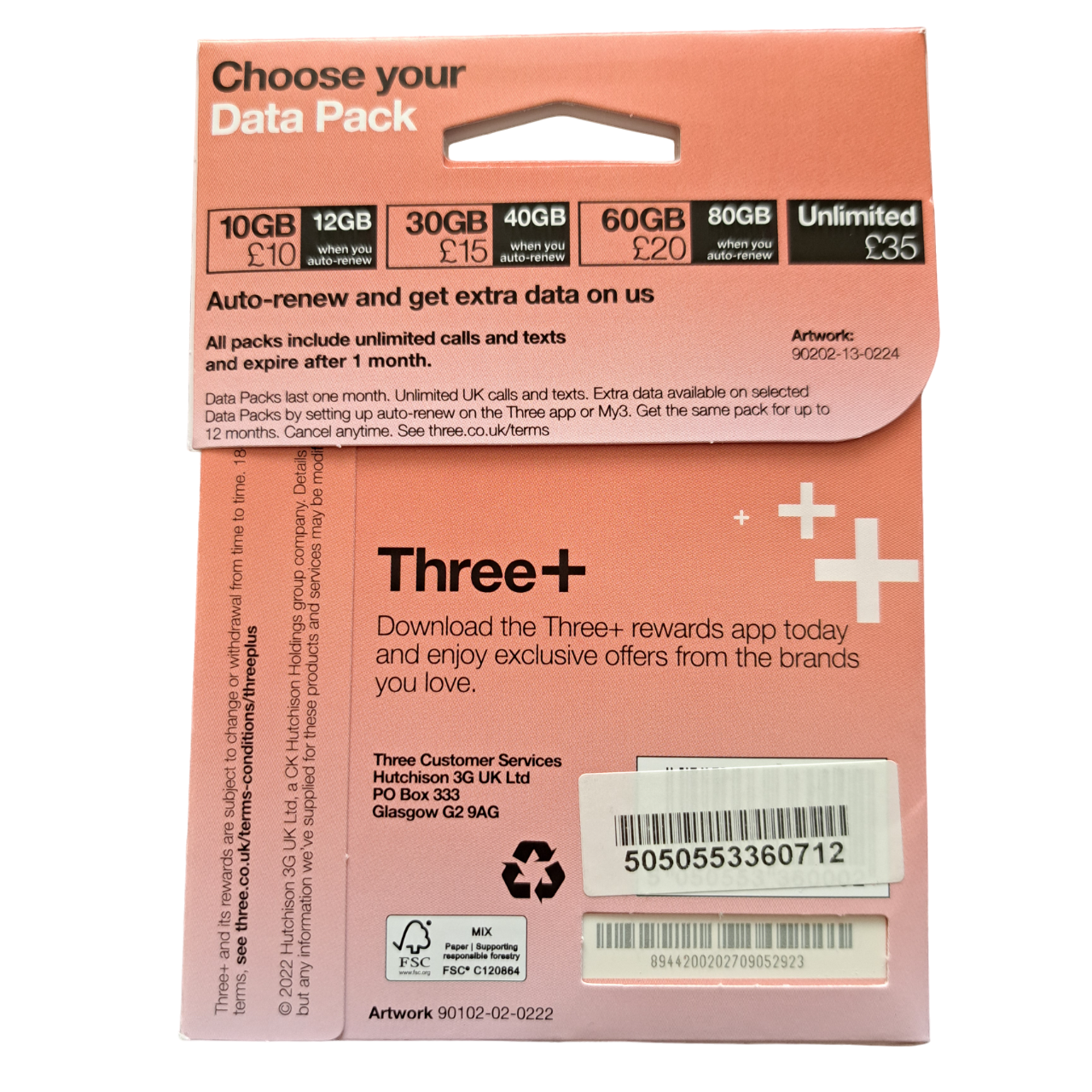 Three Pay As You Go Sim Card - £10