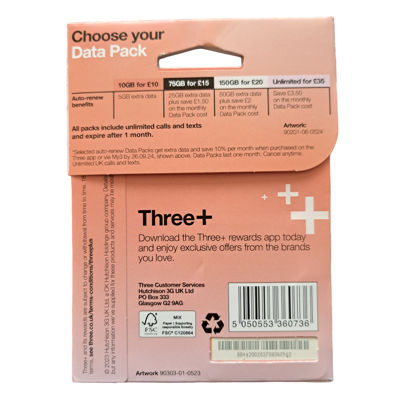 Three Pay As You Go Sim Card - £20