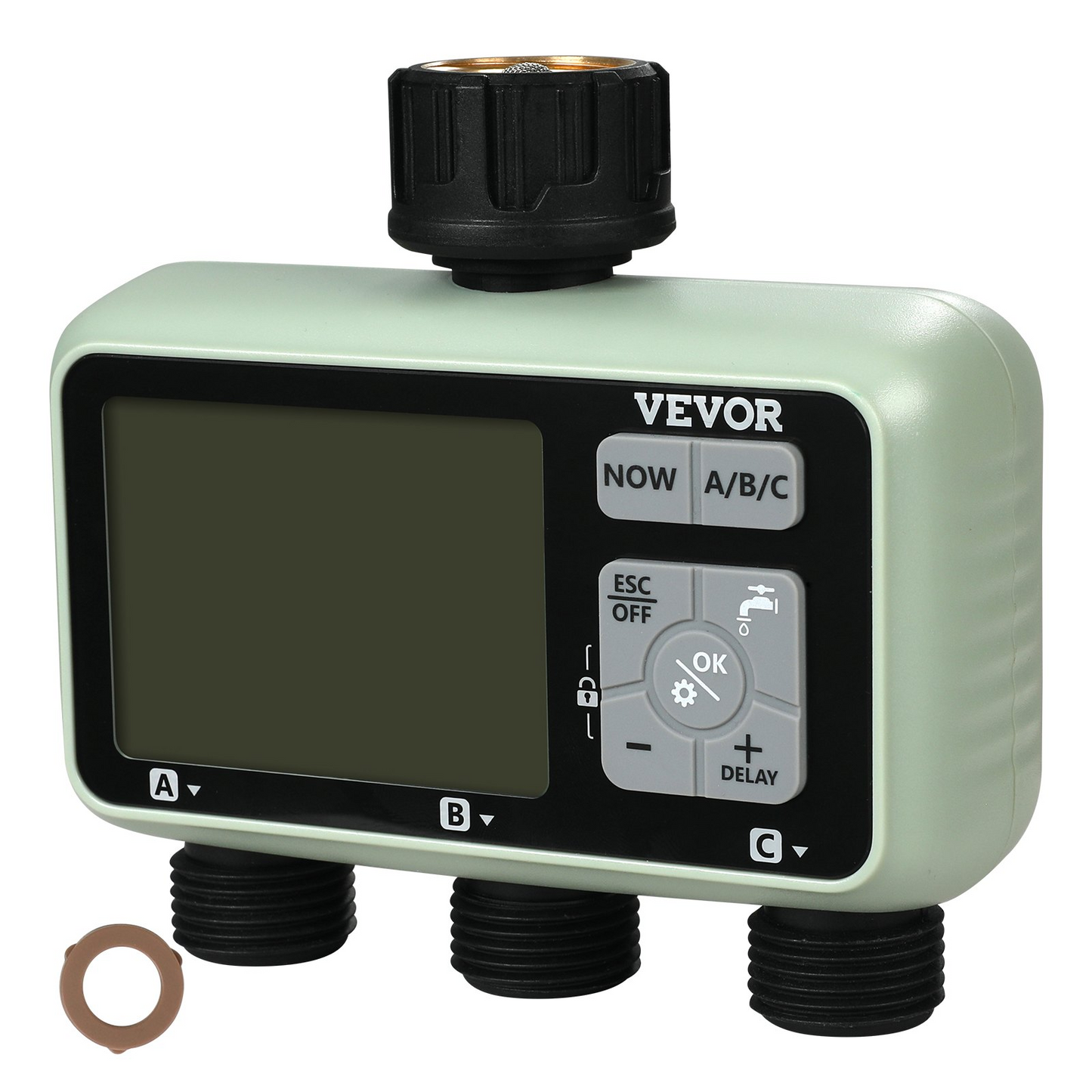 VEVOR Water Timer, 3 Outlets, Hose Watering Sprinkler Timer, with 3 Independent Watering Zone LCD Display Rain Delay Mode Manual Mode 360° Brass Inlet Metal Filter, IPX6 Waterproof for Yard Watering