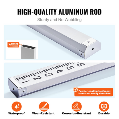 VEVOR Aluminum Grade Rod, 16-Feet/10ths 4 Sections Telescopic Measuring Rod,Double-Sided Scale 1/10ft Leveling Rod Stick,Aluminum Alloy Survey Rod w/ Bubble Level &Carrying Bag for Houses,Walls,Floors