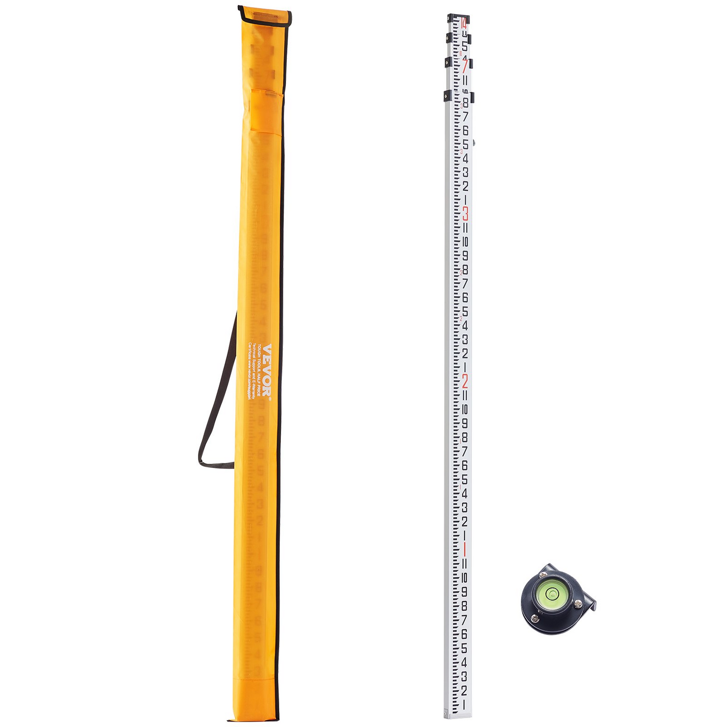 VEVOR Measuring Rod 14-Feet/8ths 4 Sections Telescopic Grade Rod 1/8in w/ Bag