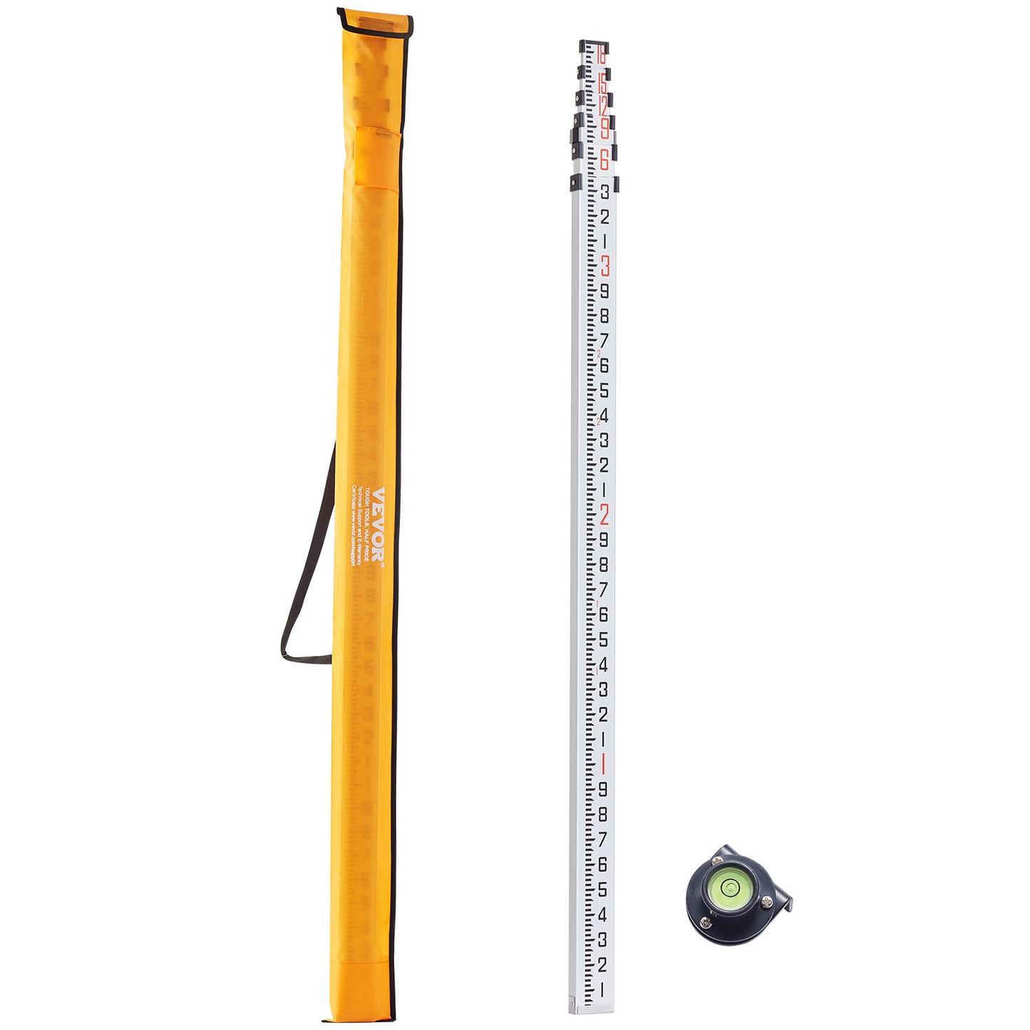 VEVOR Measuring Rod 18-Feet/10ths 6 Sections Telescopic Grade Rod 1/10ft w/ Bag