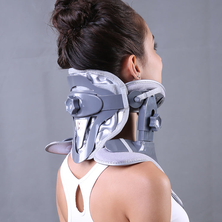 a woman wearing a neck brace