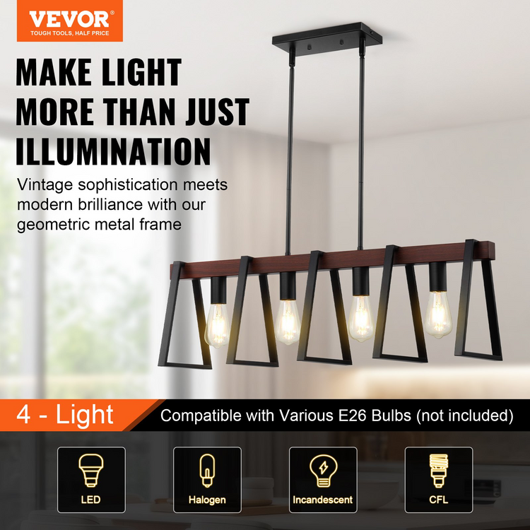 a light fixture with wood frame and metal frame