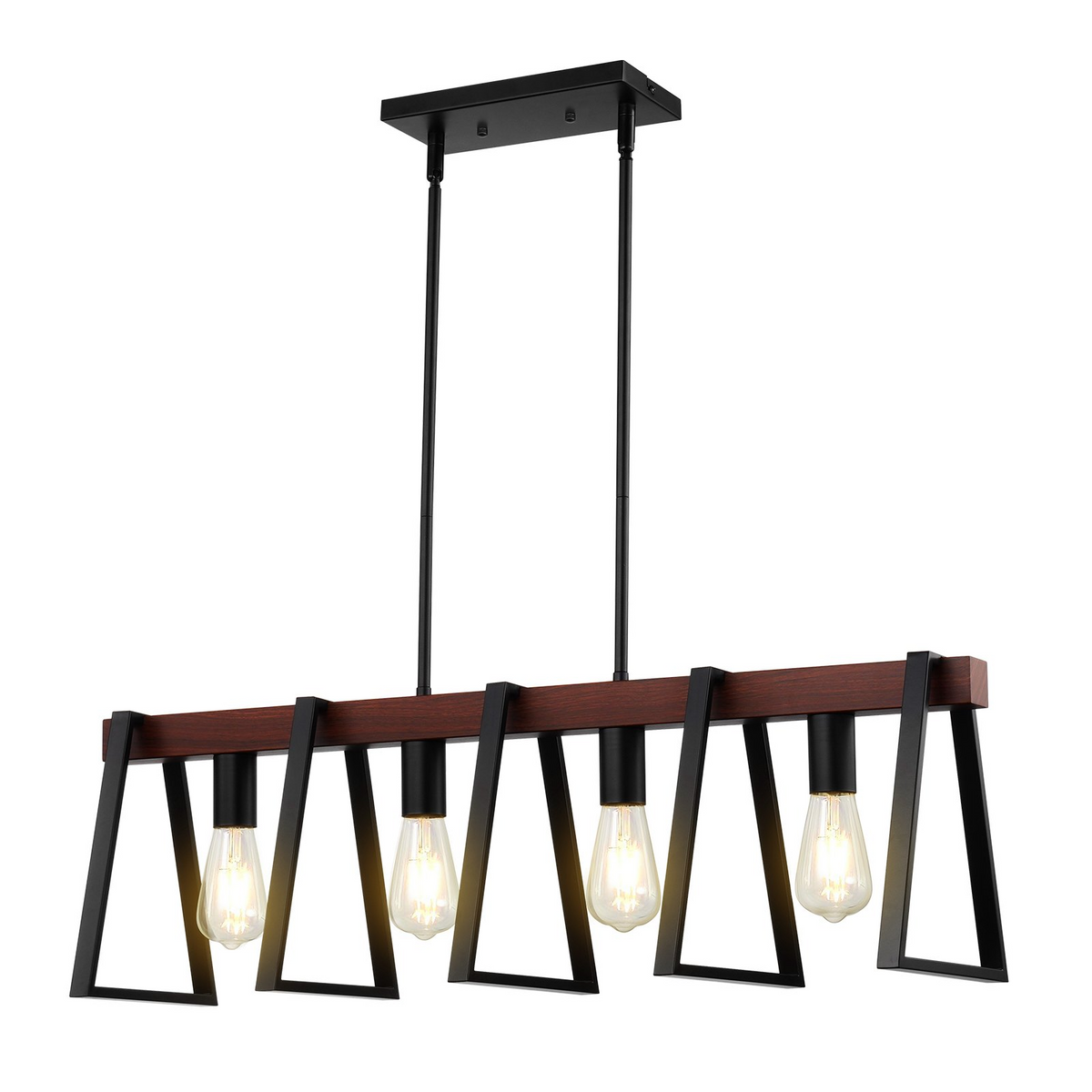 a light fixture with a wooden frame and a wooden frame
