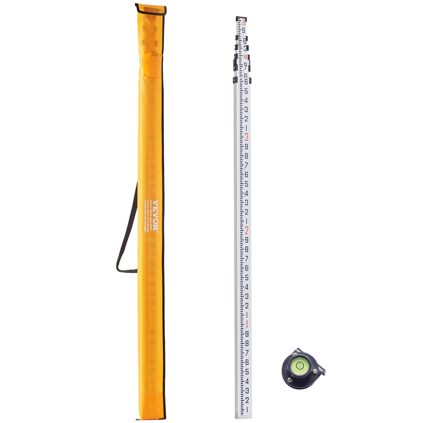 VEVOR Measuring Rod 20-Feet/10ths 6 Sections Telescopic Grade Rod 1/10ft w/ Bag